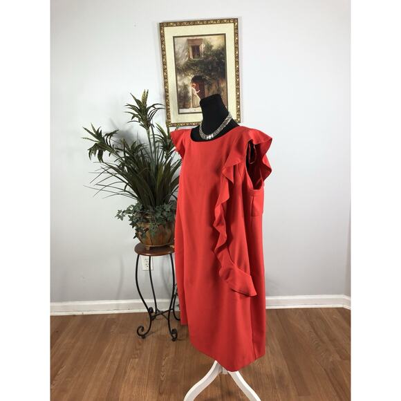 Dressbarn Woman Dress Plus 22 Fluter Sleeve Boho Preppy Boat Neck Zipper Red - Picture 2 of 7